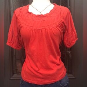 LOFT Cotton Short Sleeve Eyelet Accents Knit Top